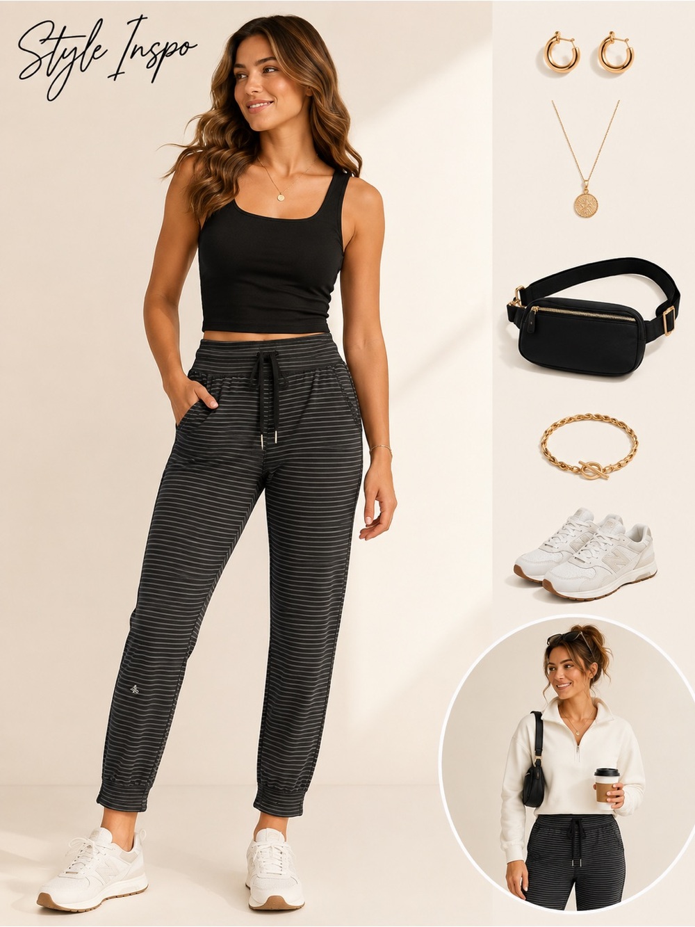 Halara Full Length Striped Leggings Side Pocket Drawstring Black Gray S - Picture 8 of 8